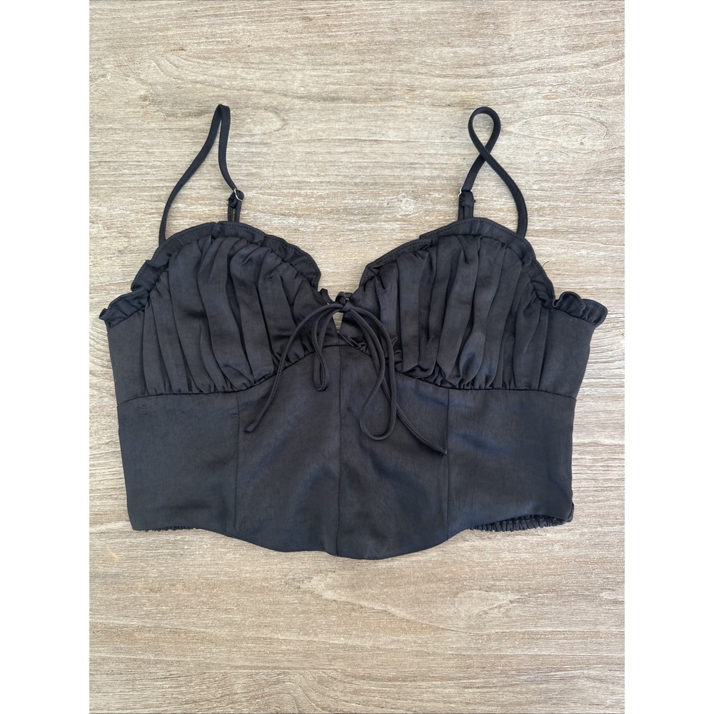 Altar'd State Black Milkmaid Corset Stretch Back Satin Sz M Coquette Whimstgoth